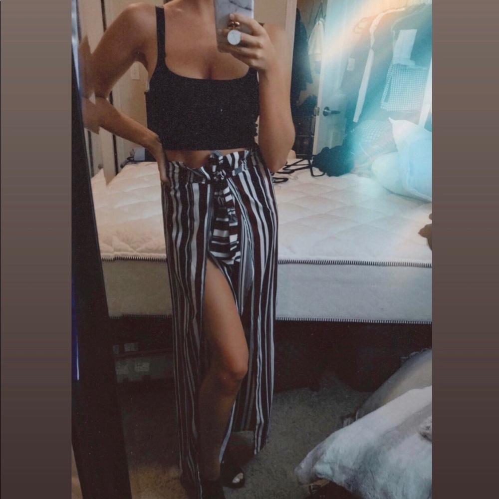 Front Slit Stripped Pant